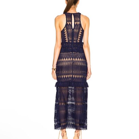 New SELF-PORTRAIT Teardrop Guipere Paneled Maxi Dress Navy Size 0 - Picture 6 of 16